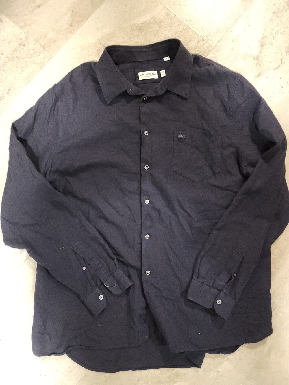 Lacoste Mens 2XL Navy Blue Long Sleeve Button Down Shirt Regular Fit FR 46 XXL